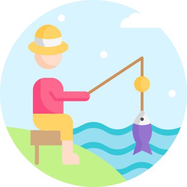 Balıkçının minimalist karikatür çizimi