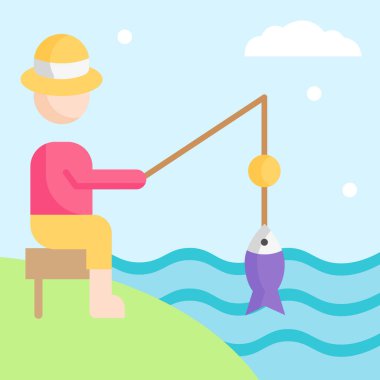 Balıkçının minimalist karikatür çizimi