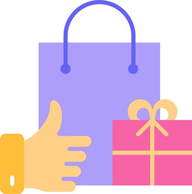 El üstünde, alışveriş poşetinde ve hediye kutusunda minimalist çizgi film çizimi