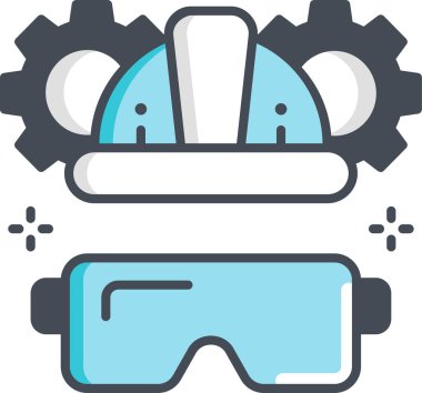 Koruyucu miğfer ve gözlüklerin minimalist vektör çizimi 