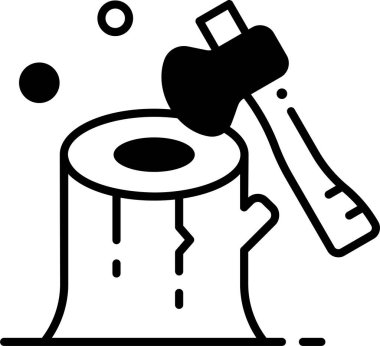 Minimalist karikatür çizimi, kütük ve balta