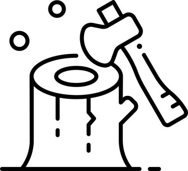 Minimalist karikatür çizimi, kütük ve balta