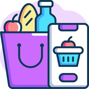 Market ve akıllı telefonun minimalist vektör çizimi 