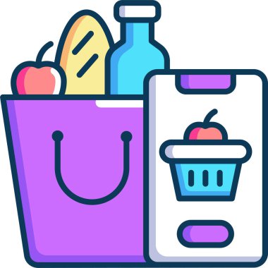 Market ve akıllı telefonun minimalist vektör çizimi 