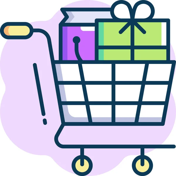 Minimalistic Vector Illustration Shopping Cart Bag Gift Box — Stock Vector