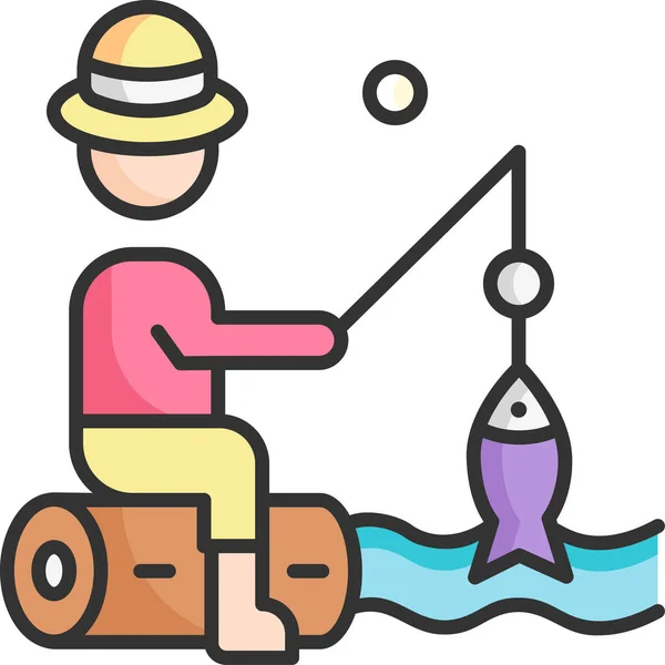 Ilustração Cartoon Minimalista Homem Pesca —  Vetores de Stock