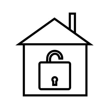 açık kilidi olan binanın siyah minimalist vektör simgesi