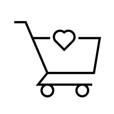 kalbi olan alışveriş arabasının siyah minimalist vektör simgesi