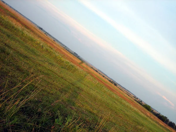 Flat Horizon Line Sky Earth Sky Clear Field Countryside Illuminated — Stock Photo, Image