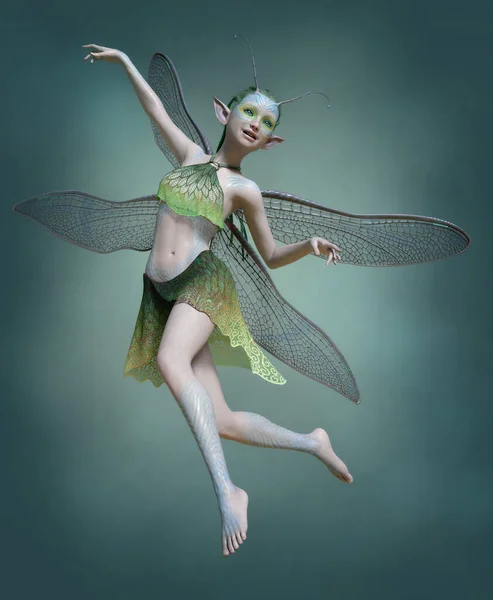 Computer Graphics Cute Fairy Dragonfly Wings Antlers — Stock Photo, Image