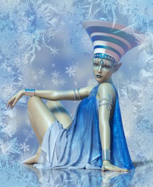3d computer graphics of lady with headdress in a wintry environment clipart