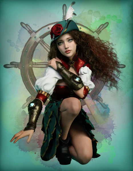 Computer Graphics Van Een Meisje Met Fantasie Pirat Jurk — Stockfoto