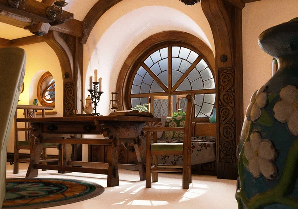 Computergrafik Eines Innenraums Eines Hobbit Hauses Hobbiton — Stockfoto
