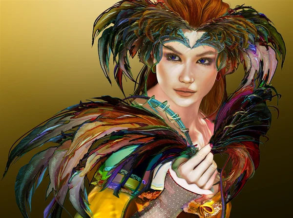 Feathered Girl, 3d CG — Stock Photo, Image