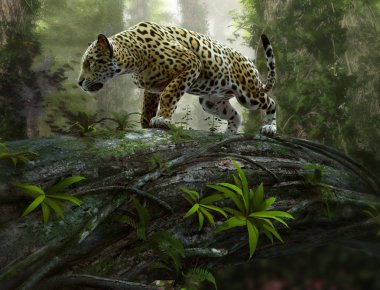 Jaguar üzerinde sinsi sinsi, 3d Cg