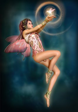Fairy with glowing Bird, 3d CG clipart