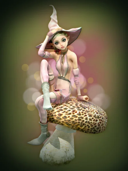 Růžová Elf na houby, 3d Cg — Stock fotografie