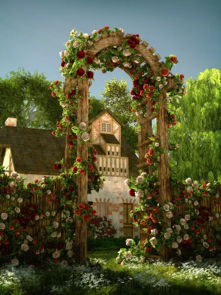 Arco de rosas, 3d CG — Fotografia de Stock