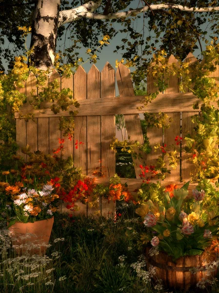 Broken Garden Fence, 3d CG — Stock Photo, Image