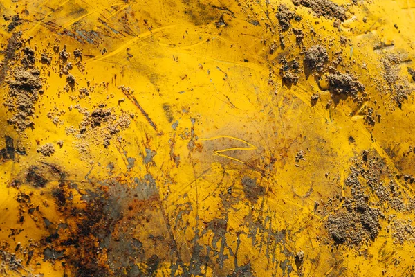 Textura Superficie Oxidada Metal Amarillo Arañazos Con Trazas Petróleo Productos — Foto de Stock