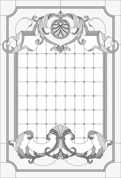 有矩形框架的玻璃幕墙 花蕾和叶子的抽象排列为新艺术风格 门窗的装饰设计 矢量说明 — 图库矢量图片
