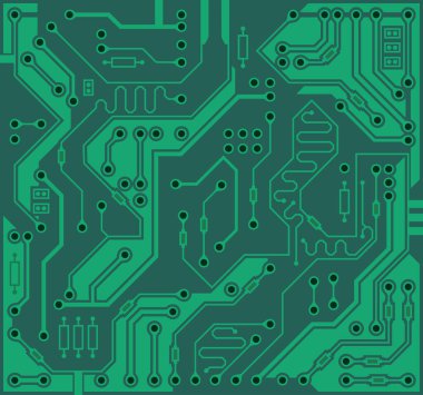 Devre kartı, teknoloji yeşili arka plan. Dijital elektronik doku, yüksek teknoloji. Vektör duvar kağıdı