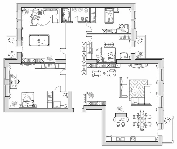 Apartamento Planta Assoalho Casa Com Arranjo Móveis Vista Design Interiores — Vetor de Stock