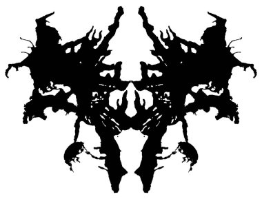 Rorschach mürekkep lekesi testi. Simetrik soyut mürekkep lekeleri. Siluet lekesi için psikopat teşhisi. Beyaz arkaplanda izole edilmiş vektör