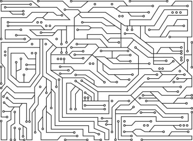 Yüksek teknoloji elektronik monokrom deseni. Siyah beyaz devre kartı. Vektör arkaplanı