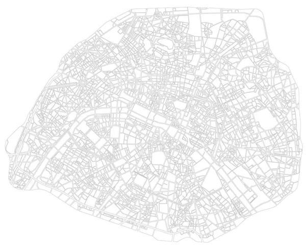 Paříž Francie Monochromatická Mapa Města Plán Ulic Městské Zázemí Plán — Stockový vektor