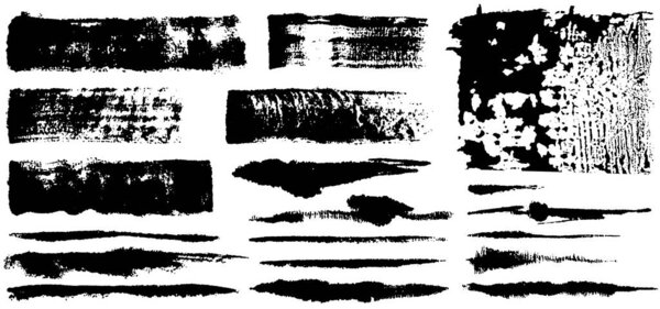 Vector collection of artistic grungy black paint hand made creative brush stroke set isolated on white background. 