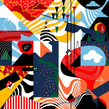 Modern geometrik soyut kalıpları kapsar. Kubizm tarzı sanat şekillerinde baskı yapmak için kusursuz bir doku. Broşür, broşür, poster arkaplan kompozisyonu. Vektör duvar kağıdı