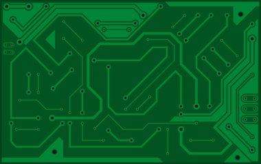 Devre kartı, teknoloji yeşili arka plan. Dijital elektronik doku, yüksek teknoloji. Vektör duvar kağıdı
