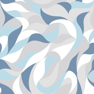 Kıvrımlı dalgalar, renkli yaprak kıvrımlı çizgiler, stilize edilmiş soyut taç yaprakları deseni. Kağıt ya da kumaş üzerine baskı yapmak için duvar kağıtları. Vektörsüz arkaplan.