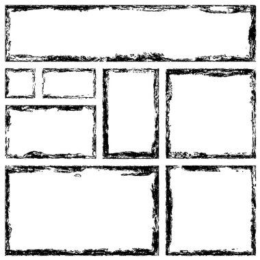 Dikdörtgen mürekkep grunge çerçeve koleksiyonu, sınırlar ayarlandı. Yırtık, hasarlı kenarları olan metinler için kare şeklinde çizilmiş kutu. Vektör