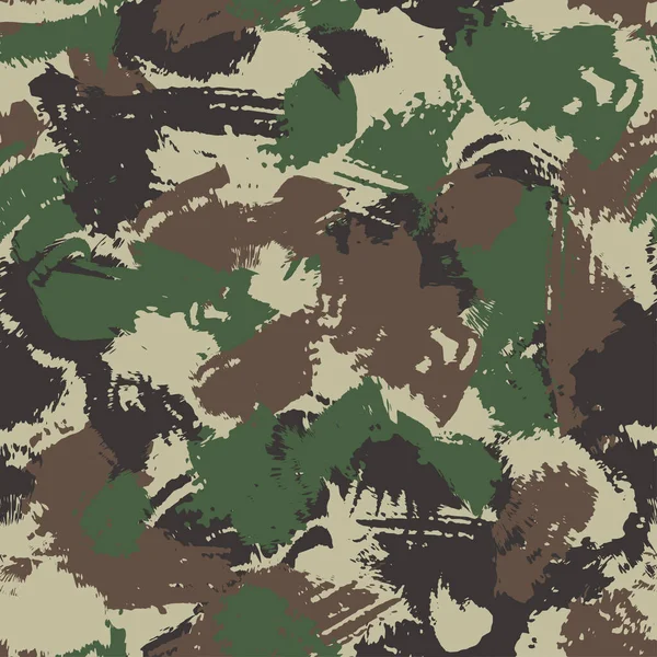 Kamouflage Sömlöst Mönster Brushstroke Effekt Blots Khaki Camo Handritad Konsistens — Stock vektor