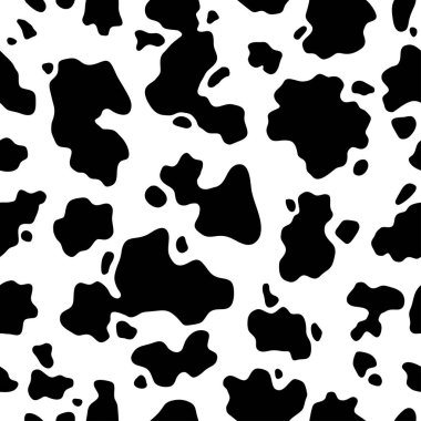 Kusursuz siyah beyaz inek deseni. Duvar kağıdı, şablon dolguları, web sayfası arka planı, yüzey dokuları için kullanılabilir. Vektör 