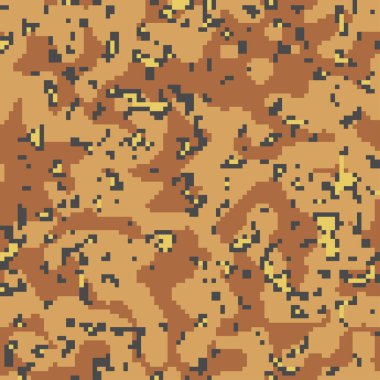 Dizaynınız için dijital pikselli kamuflaj deseni. Kahverengi kamuflaj rengi çöl. Vektör Dokusu