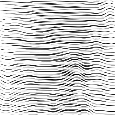 Soyut dinamik dalgalı yüzey, görsel yarım ton üç boyutlu etki, hareket yanılsaması, eğrilik. Vektör monokrom moire dokusu