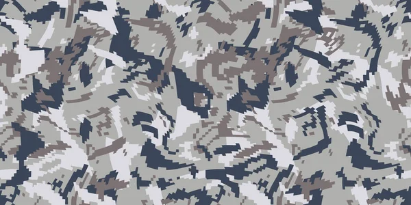 Pixel Wave Brown Gray Camouflage Seamless Digital Camo Pattern Military — Stock Vector