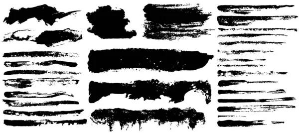 水墨艺术灌木笔划 矢量画笔集 Grunge设计元素 长文本框 脏条幅质感干刷线 — 图库矢量图片