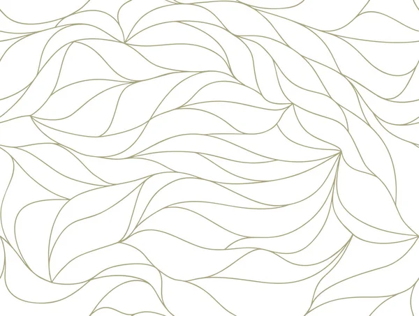 卷曲的波浪 弯曲的线条 风格化的抽象花瓣图案 无缝叶背 金色的轮廓白色纹理 用于在纸或织物上印刷的有机墙纸 — 图库矢量图片