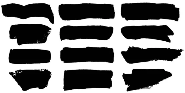 Vector Hand Made Black Paint Brush Spots Roll Lines Horizontal — Stock Vector