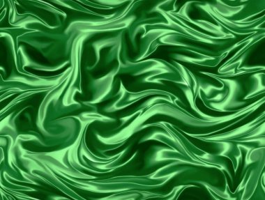 Zarif zümrüt yeşili kumaş arka planlar. Parlak tekstilin metalik rengi, yumuşak yeşil doku. Saten katlar, dalga desenleri. Lüks moda. Pürüzsüz parlak kıyafetler. İpek çarşaf. Kusursuz duvar kağıdı