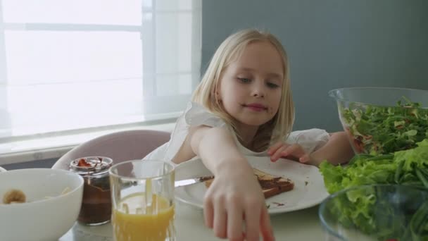 Choklad nöt sprids på rostat bröd — Stockvideo