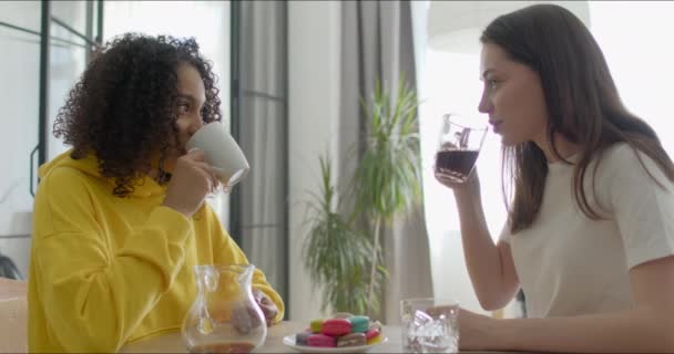 Vrienden die praten en koffie drinken — Stockvideo