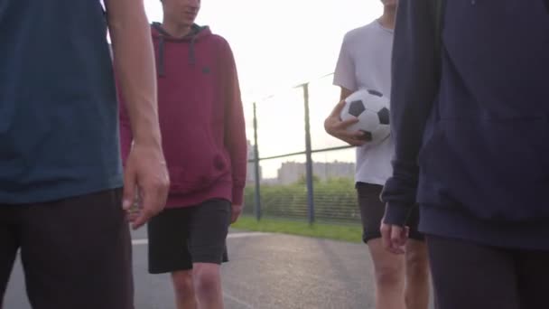 Futbol takımı parka gidiyor. — Stok video