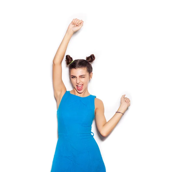 Young pretty woman saluting and winking — Stock Photo, Image