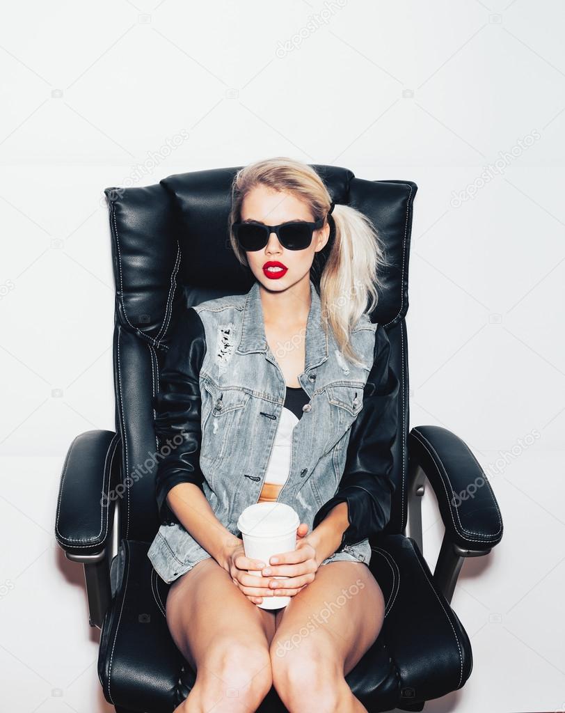 Hot Girl On Office Chair