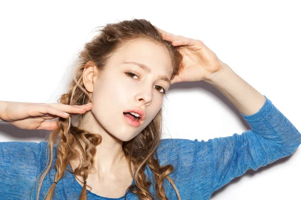 Portrait of teen girl beautiful cheerful enjoying — Stock Photo, Image